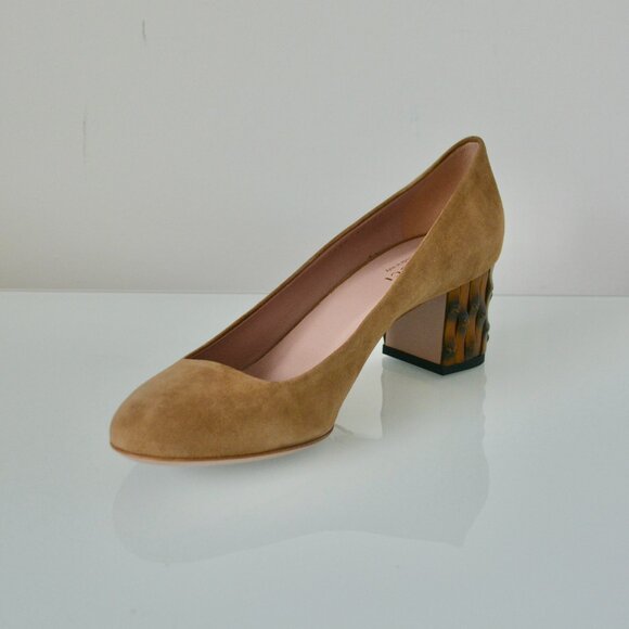 NIB GUCCI SUEDE LEATHER DAHLIA BAMBOO PUMPS - Picture 1 of 11